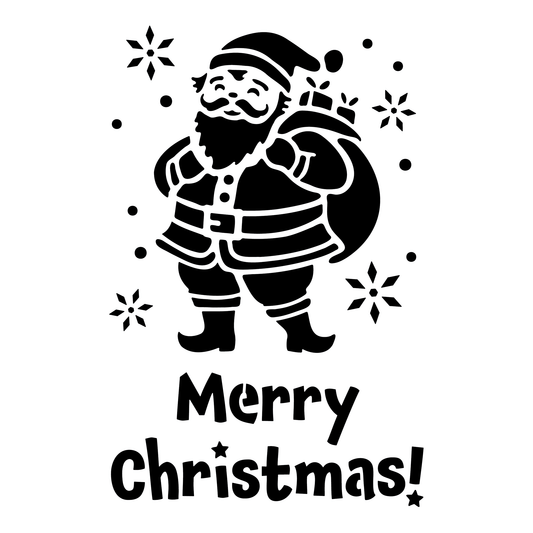 Reusable Stencil - Professional Quality - Merry Christmas Santa - Made in the UK - Food Safe Non Adhesive -  White Laser Cut PET Material for Cakes, Cookies, Coffees, Serving Plates