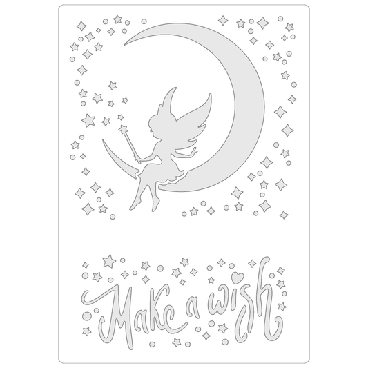 Reusable Stencil - Professional Quality - Moon Fairy Make A Wish - Made in the UK - Food Safe Non Adhesive -  White Laser Cut PET Material for Cakes, Cookies, Coffees, Serving Plates