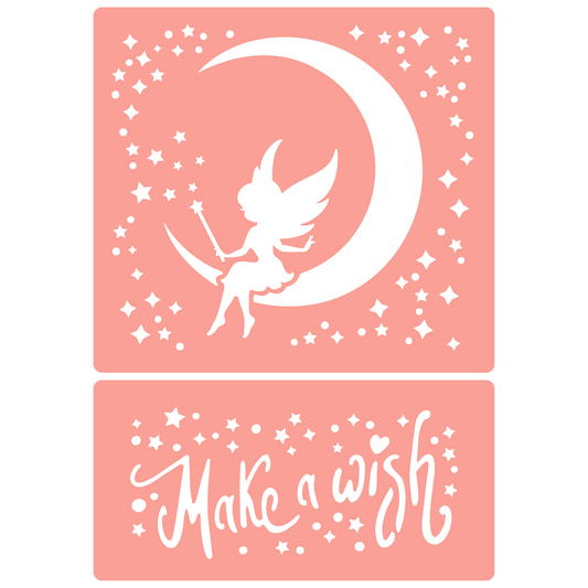 Reusable Stencil - Professional Quality - Moon Fairy Make A Wish - Made in the UK - High Adhesive -  Pink Vinyl Material for Glass, Mirrors, Bottles, Tiles, Wood