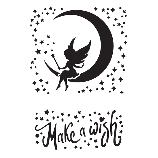 Reusable Stencil - Professional Quality - Moon Fairy Make A Wish - Made in the UK - Low Adhesive -  Blue Vinyl Material for Cardmaking, Canvas, Paper, Interior Decor, Layering