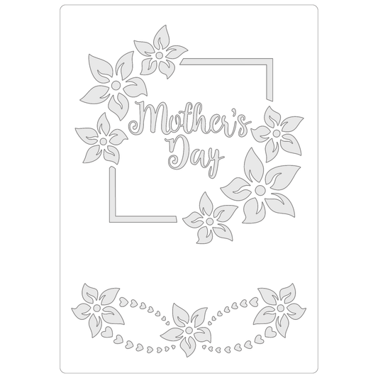 Reusable Stencil - Professional Quality - Mother's Day Flowers & Frame - Made in the UK - Food Safe Non Adhesive -  White Laser Cut PET Material for Cakes, Cookies, Coffees, Serving Plates