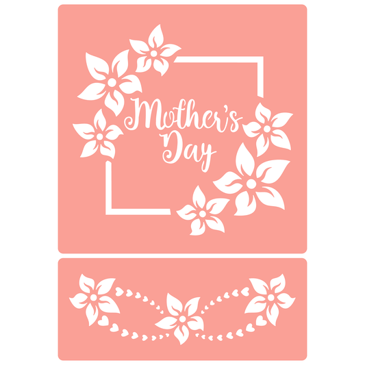 Reusable Stencil - Professional Quality - Mother's Day Flowers & Frame - Made in the UK - High Adhesive -  Pink Vinyl Material for Glass, Mirrors, Bottles, Tiles, Wood