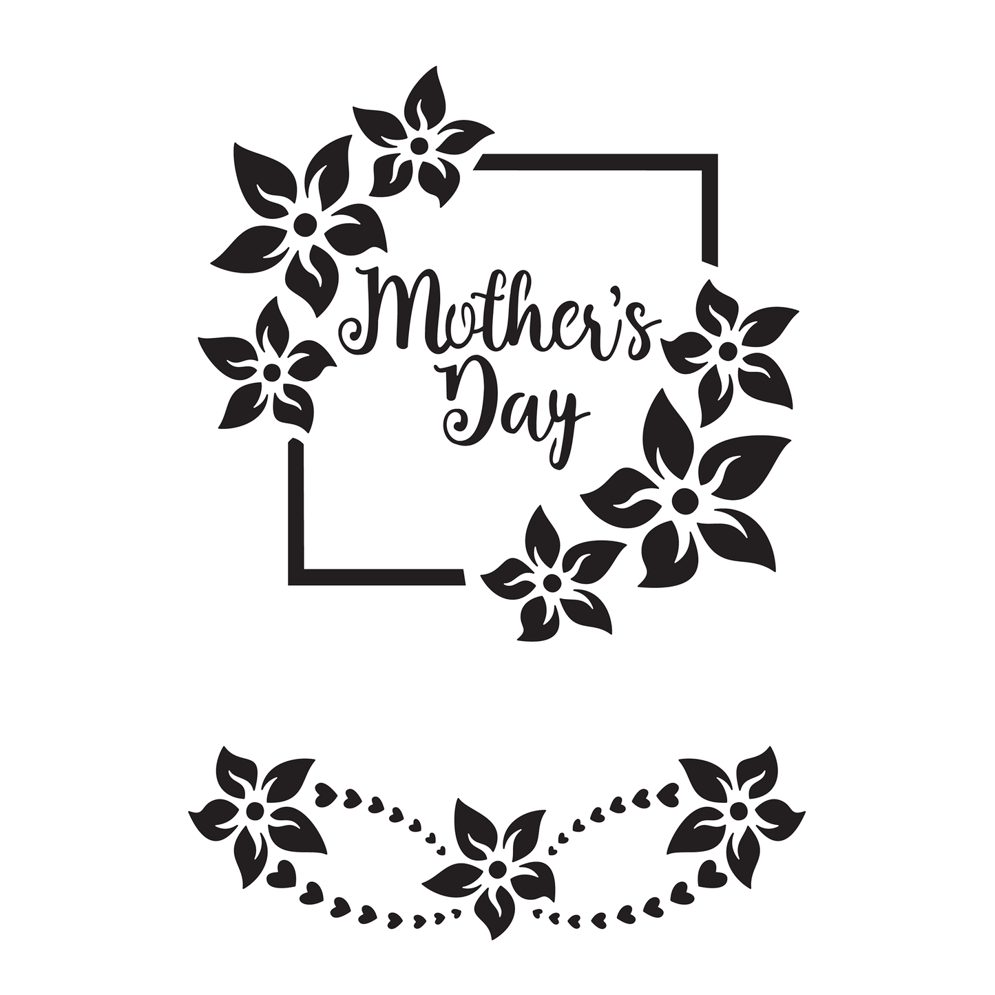 Reusable Stencil - Professional Quality - Mother's Day Flowers & Frame - Made in the UK - Food Safe Non Adhesive -  White Laser Cut PET Material for Cakes, Cookies, Coffees, Serving Plates