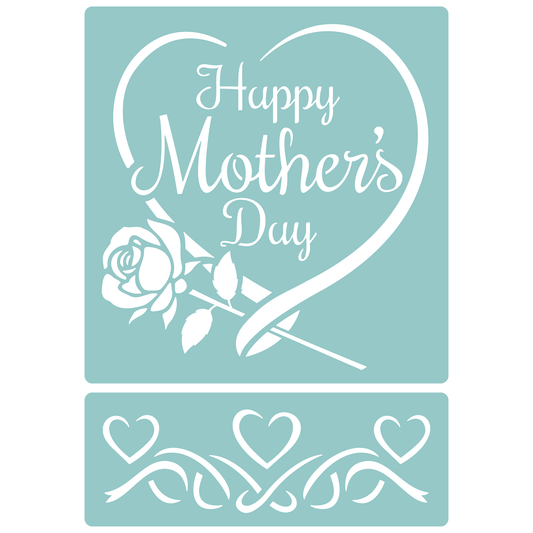 Reusable Stencil - Professional Quality - Mother's Day Heart & Rose - Made in the UK - Low Adhesive -  Blue Vinyl Material for Cardmaking, Canvas, Paper, Interior Decor, Layering