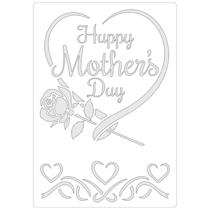 Reusable Stencil - Professional Quality - Mother's Day Heart & Rose - Made in the UK - Food Safe Non Adhesive -  White Laser Cut PET Material for Cakes, Cookies, Coffees, Serving Plates