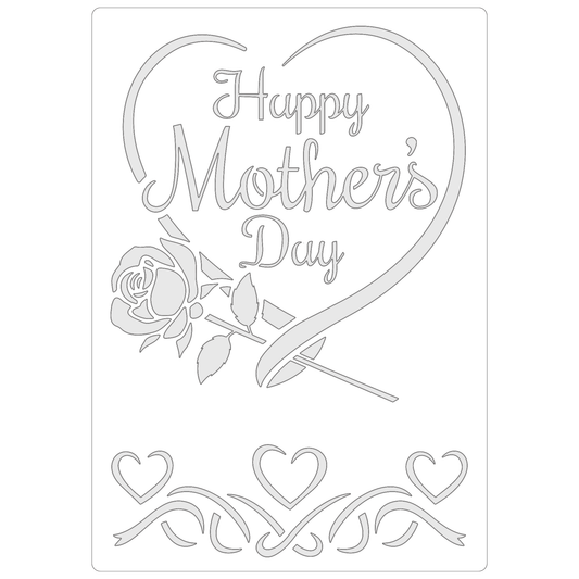 Reusable Stencil - Professional Quality - Mother's Day Heart & Rose - Made in the UK - Food Safe Non Adhesive -  White Laser Cut PET Material for Cakes, Cookies, Coffees, Serving Plates