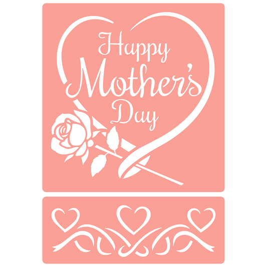 Reusable Stencil - Professional Quality - Mother's Day Heart & Rose - Made in the UK - High Adhesive -  Pink Vinyl Material for Glass, Mirrors, Bottles, Tiles, Wood
