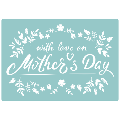 Reusable Stencil - Professional Quality - Mothers Day Leafy Banner - Made in the UK - Low Adhesive -  Blue Vinyl Material for Cardmaking, Canvas, Paper, Interior Decor, Layering
