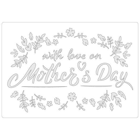 Reusable Stencil - Professional Quality - Mothers Day Leafy Banner - Made in the UK - Food Safe Non Adhesive -  White Laser Cut PET Material for Cakes, Cookies, Coffees, Serving Plates