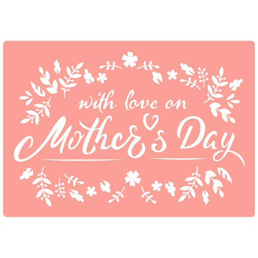 Reusable Stencil - Professional Quality - Mothers Day Leafy Banner - Made in the UK - High Adhesive -  Pink Vinyl Material for Glass, Mirrors, Bottles, Tiles, Wood