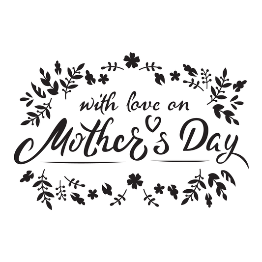 Reusable Stencil - Professional Quality - Mothers Day Leafy Banner - Made in the UK - Food Safe Non Adhesive -  White Laser Cut PET Material for Cakes, Cookies, Coffees, Serving Plates