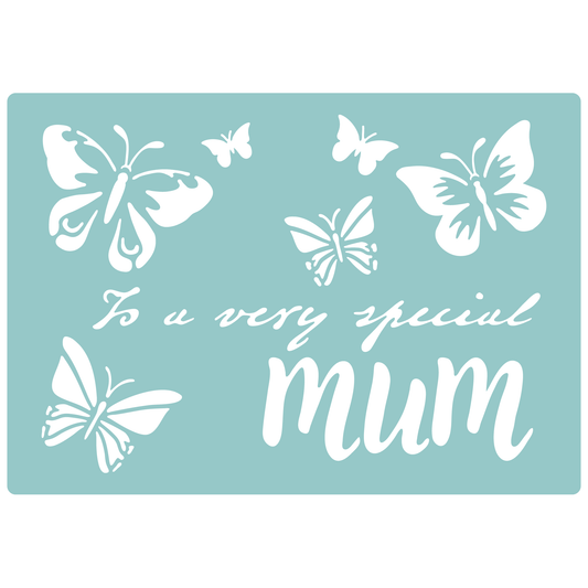 Reusable Stencil - Professional Quality - Mum In Butterflies - Made in the UK - Low Adhesive -  Blue Vinyl Material for Cardmaking, Canvas, Paper, Interior Decor, Layering