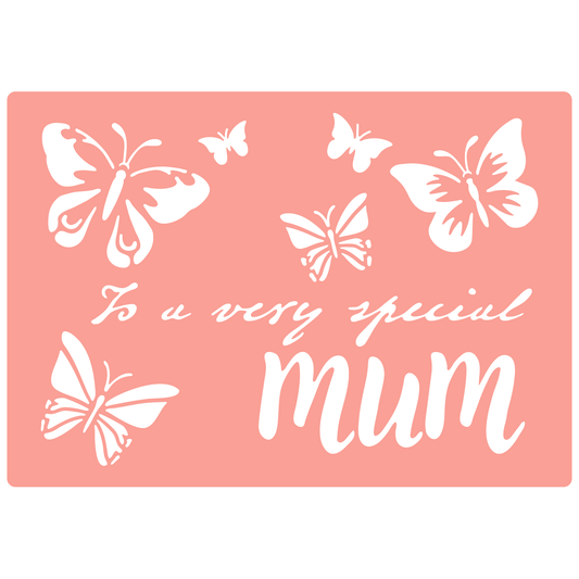 Reusable Stencil - Professional Quality - Mum In Butterflies - Made in the UK - High Adhesive -  Pink Vinyl Material for Glass, Mirrors, Bottles, Tiles, Wood