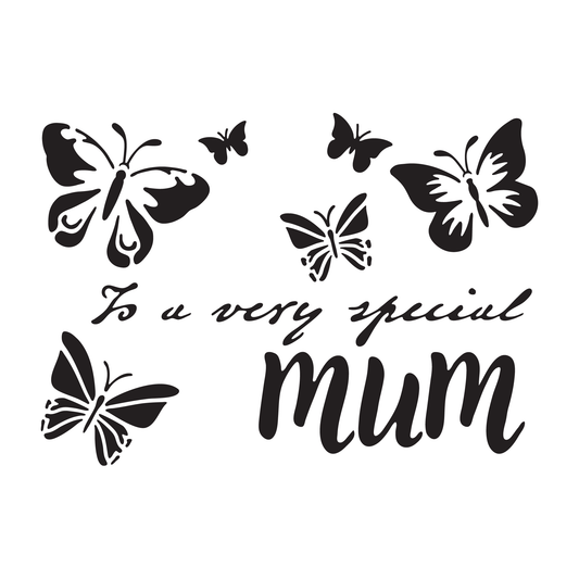 Reusable Stencil - Professional Quality - Mum In Butterflies - Made in the UK - High Adhesive -  Pink Vinyl Material for Glass, Mirrors, Bottles, Tiles, Wood