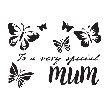 Reusable Stencil - Professional Quality - Mum In Butterflies - Made in the UK - Food Safe Non Adhesive -  White Laser Cut PET Material for Cakes, Cookies, Coffees, Serving Plates