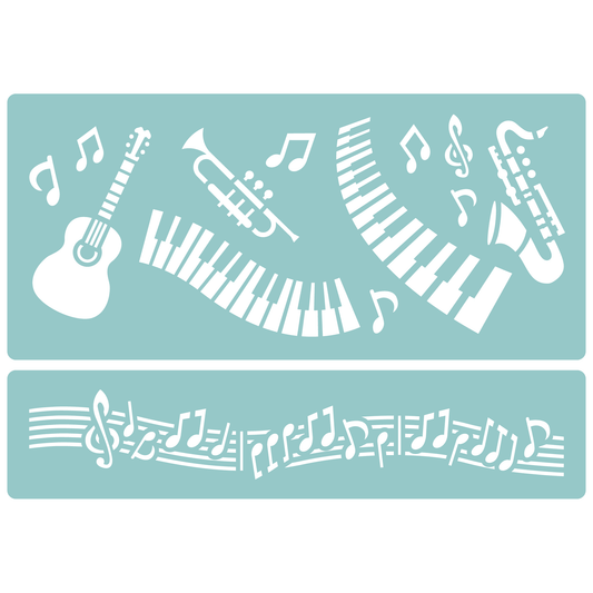 Reusable Stencil - Professional Quality - Musical Motifs - Made in the UK - Low Adhesive -  Blue Vinyl Material for Cardmaking, Canvas, Paper, Interior Decor, Layering