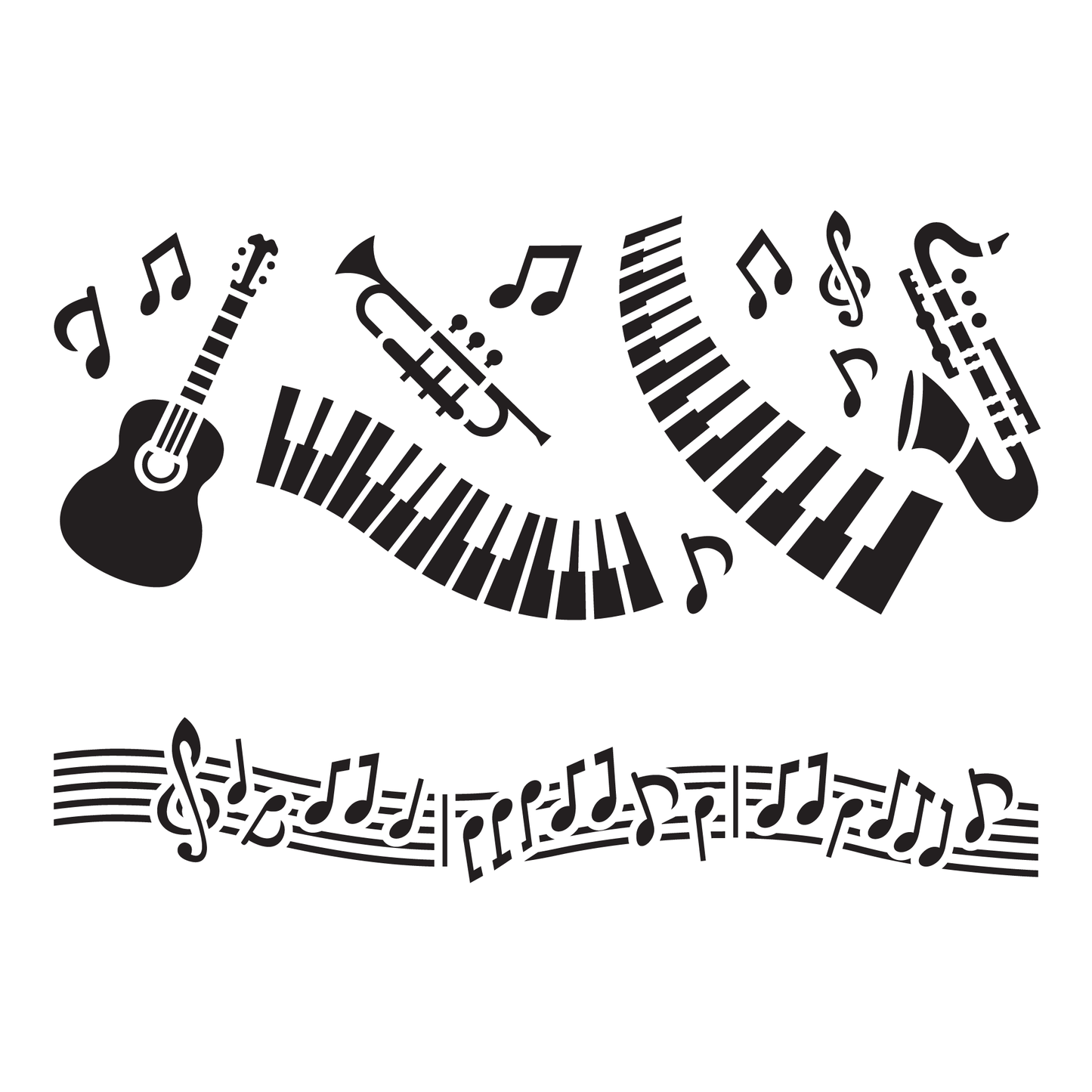 Reusable Stencil - Professional Quality - Musical Motifs - Made in the UK - Low Adhesive -  Blue Vinyl Material for Cardmaking, Canvas, Paper, Interior Decor, Layering