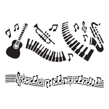 Reusable Stencil - Professional Quality - Musical Motifs - Made in the UK - Low Adhesive -  Blue Vinyl Material for Cardmaking, Canvas, Paper, Interior Decor, Layering