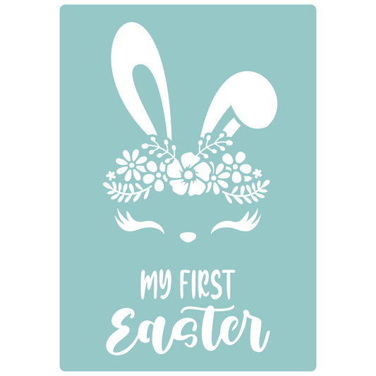 Reusable Stencil - Professional Quality - My First Easter - Made in the UK - Low Adhesive -  Blue Vinyl Material for Cardmaking, Canvas, Paper, Interior Decor, Layering