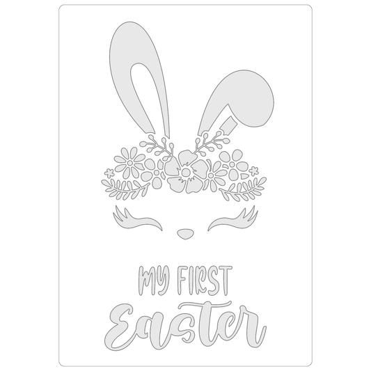 Reusable Stencil - Professional Quality - My First Easter - Made in the UK - Food Safe Non Adhesive -  White Laser Cut PET Material for Cakes, Cookies, Coffees, Serving Plates