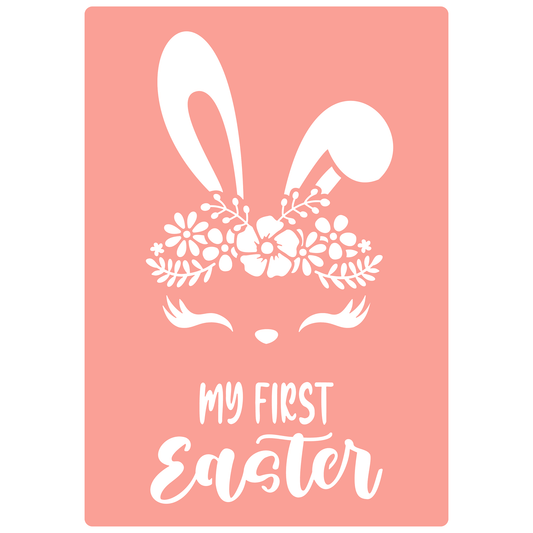 Reusable Stencil - Professional Quality - My First Easter - Made in the UK - High Adhesive -  Pink Vinyl Material for Glass, Mirrors, Bottles, Tiles, Wood