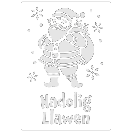Reusable Stencil - Professional Quality - Nadolig Llawen - Made in the UK - Food Safe Non Adhesive -  White Laser Cut PET Material for Cakes, Cookies, Coffees, Serving Plates