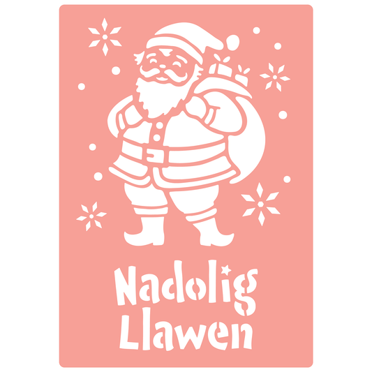 Reusable Stencil - Professional Quality - Nadolig Llawen - Made in the UK - High Adhesive -  Pink Vinyl Material for Glass, Mirrors, Bottles, Tiles, Wood