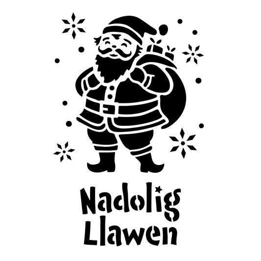 Reusable Stencil - Professional Quality - Nadolig Llawen - Made in the UK - Food Safe Non Adhesive -  White Laser Cut PET Material for Cakes, Cookies, Coffees, Serving Plates