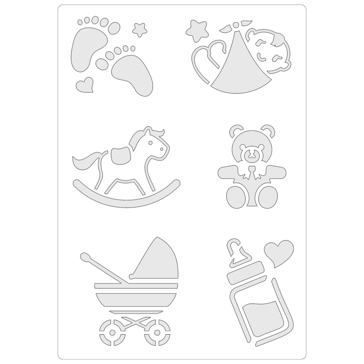 Reusable Stencil - Professional Quality - Newborn Selection - Made in the UK - Food Safe Non Adhesive -  White Laser Cut PET Material for Cakes, Cookies, Coffees, Serving Plates