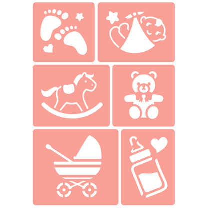 Reusable Stencil - Professional Quality - Newborn Selection - Made in the UK - High Adhesive -  Pink Vinyl Material for Glass, Mirrors, Bottles, Tiles, Wood