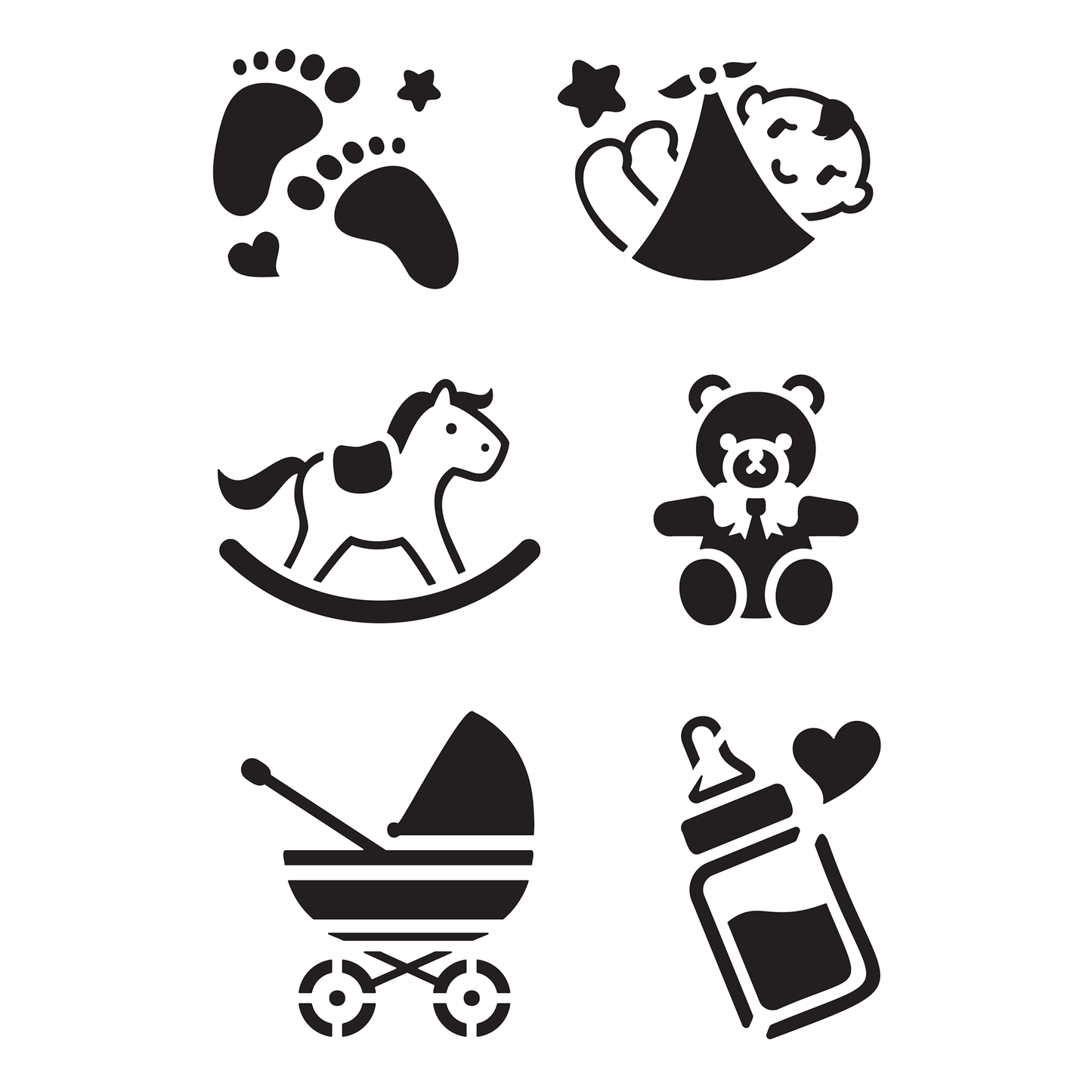 Reusable Stencil - Professional Quality - Newborn Selection - Made in the UK - Food Safe Non Adhesive -  White Laser Cut PET Material for Cakes, Cookies, Coffees, Serving Plates