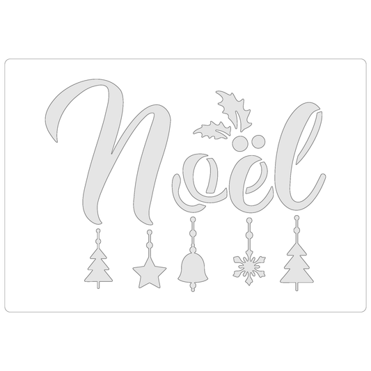 Reusable Stencil - Professional Quality - Noel #1 - Made in the UK - Food Safe Non Adhesive -  White Laser Cut PET Material for Cakes, Cookies, Coffees, Serving Plates