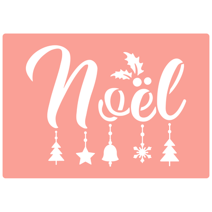 Reusable Stencil - Professional Quality - Noel #1 - Made in the UK - High Adhesive -  Pink Vinyl Material for Glass, Mirrors, Bottles, Tiles, Wood