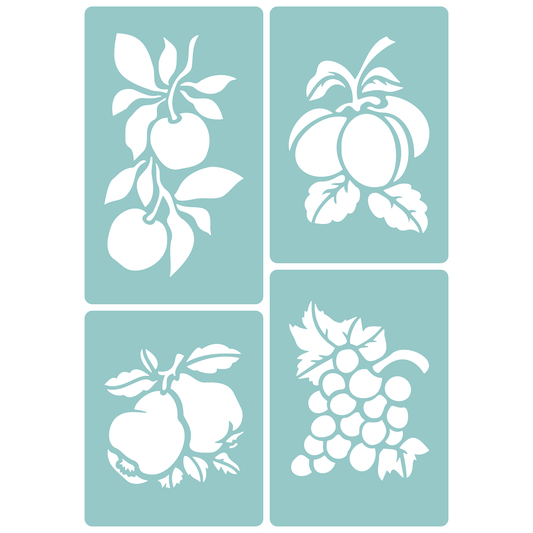 Reusable Stencil - Professional Quality - Orchard Fruit - Made in the UK - Low Adhesive -  Blue Vinyl Material for Cardmaking, Canvas, Paper, Interior Decor, Layering