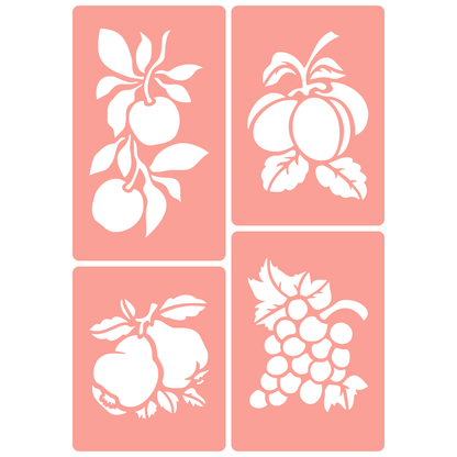 Reusable Stencil - Professional Quality - Orchard Fruit - Made in the UK - High Adhesive -  Pink Vinyl Material for Glass, Mirrors, Bottles, Tiles, Wood