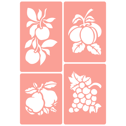 Reusable Stencil - Professional Quality - Orchard Fruit - Made in the UK - High Adhesive -  Pink Vinyl Material for Glass, Mirrors, Bottles, Tiles, Wood