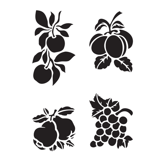 Reusable Stencil - Professional Quality - Orchard Fruit - Made in the UK - High Adhesive -  Pink Vinyl Material for Glass, Mirrors, Bottles, Tiles, Wood