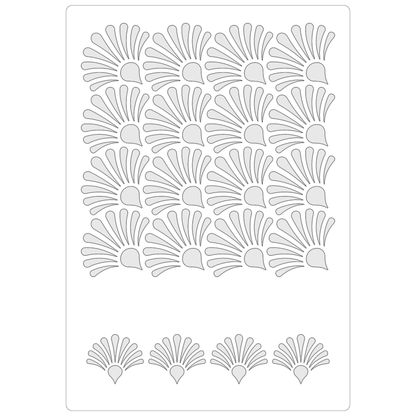 Reusable Stencil - Professional Quality - Oyster Shell Background - Made in the UK - Food Safe Non Adhesive -  White Laser Cut PET Material for Cakes, Cookies, Coffees, Serving Plates