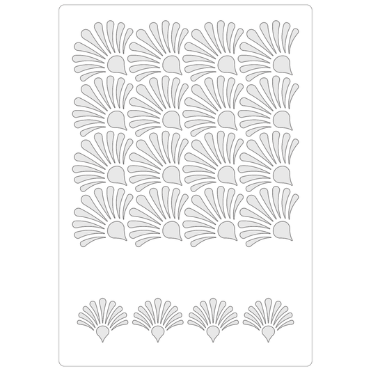 Reusable Stencil - Professional Quality - Oyster Shell Background - Made in the UK - Food Safe Non Adhesive -  White Laser Cut PET Material for Cakes, Cookies, Coffees, Serving Plates
