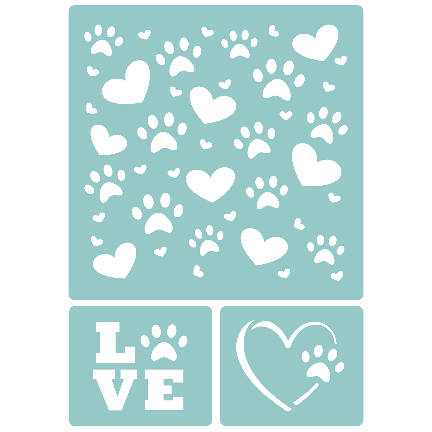 Reusable Stencil - Professional Quality - Paws & Hearts #1 - Made in the UK - Low Adhesive -  Blue Vinyl Material for Cardmaking, Canvas, Paper, Interior Decor, Layering