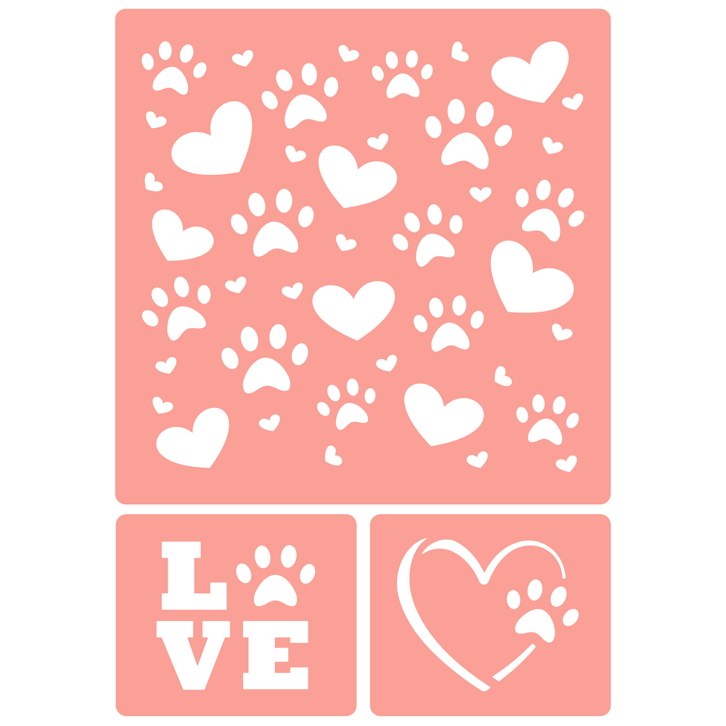 Reusable Stencil - Professional Quality - Paws & Hearts #1 - Made in the UK - High Adhesive -  Pink Vinyl Material for Glass, Mirrors, Bottles, Tiles, Wood