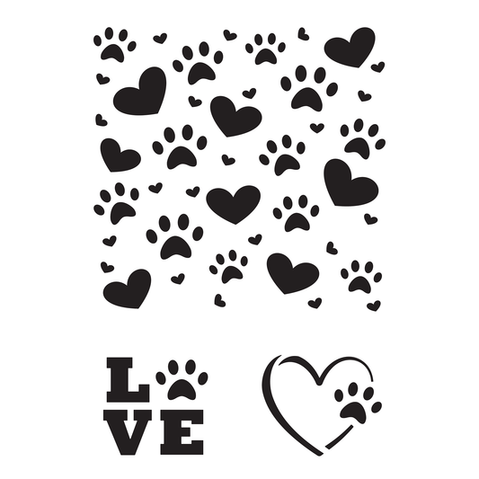 Reusable Stencil - Professional Quality - Paws & Hearts #1 - Made in the UK - Low Adhesive -  Blue Vinyl Material for Cardmaking, Canvas, Paper, Interior Decor, Layering