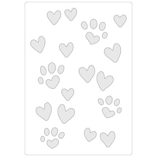 Reusable Stencil - Professional Quality - Paws & Hearts #2 - Made in the UK - Food Safe Non Adhesive -  White Laser Cut PET Material for Cakes, Cookies, Coffees, Serving Plates