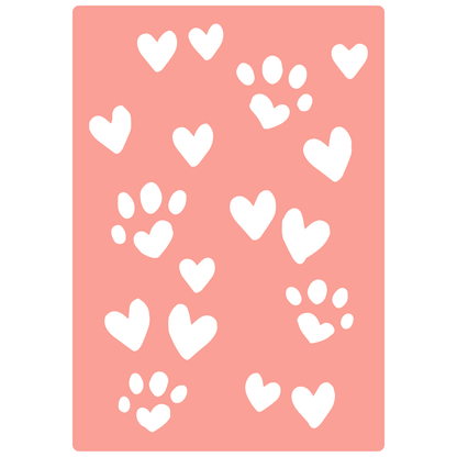Reusable Stencil - Professional Quality - Paws & Hearts #2 - Made in the UK - High Adhesive -  Pink Vinyl Material for Glass, Mirrors, Bottles, Tiles, Wood