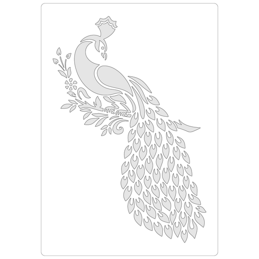 Reusable Stencil - Professional Quality - Peaceful Peacock - Made in the UK - Food Safe Non Adhesive -  White Laser Cut PET Material for Cakes, Cookies, Coffees, Serving Plates