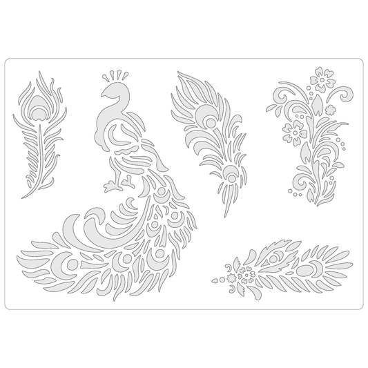 Reusable Stencil - Professional Quality - Peacock Selection - Made in the UK - Food Safe Non Adhesive -  White Laser Cut PET Material for Cakes, Cookies, Coffees, Serving Plates