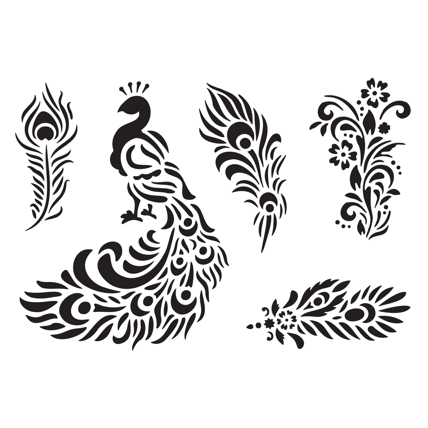 Reusable Stencil - Professional Quality - Peacock Selection - Made in the UK - Low Adhesive -  Blue Vinyl Material for Cardmaking, Canvas, Paper, Interior Decor, Layering
