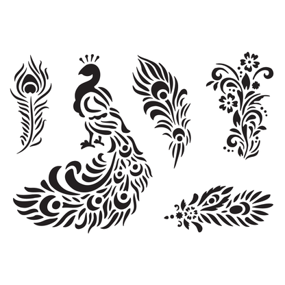 Reusable Stencil - Professional Quality - Peacock Selection - Made in the UK - Food Safe Non Adhesive -  White Laser Cut PET Material for Cakes, Cookies, Coffees, Serving Plates