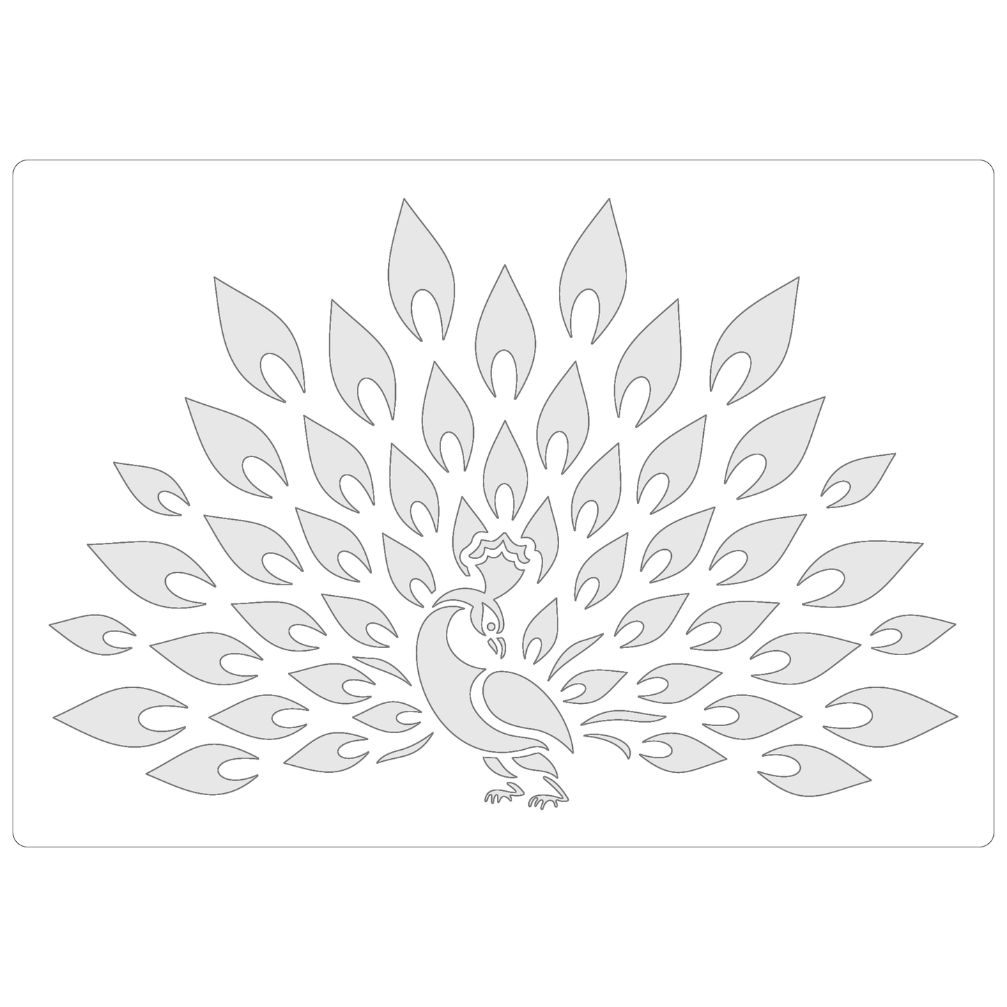 Reusable Stencil - Professional Quality - Proud Peacock - Made in the UK - Food Safe Non Adhesive -  White Laser Cut PET Material for Cakes, Cookies, Coffees, Serving Plates