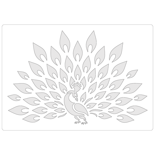 Reusable Stencil - Professional Quality - Proud Peacock - Made in the UK - Food Safe Non Adhesive -  White Laser Cut PET Material for Cakes, Cookies, Coffees, Serving Plates